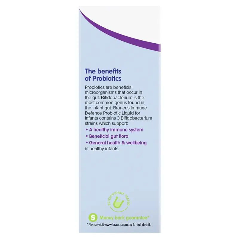 Brauer Immune Defence Probiotic Liquid 45ml premium Australian probiotic liquid with 3 Bifidobacterium strains for infants from birth.