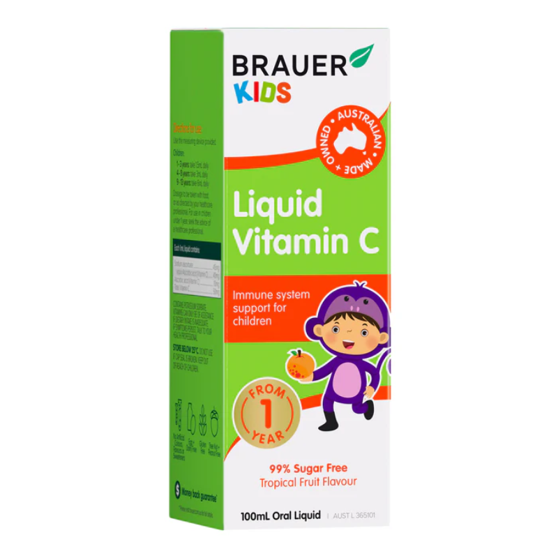 Brauer Kids Liquid Vitamin C 100ml premium Australian liquid vitamin C supplement for children aged 1 year and over.