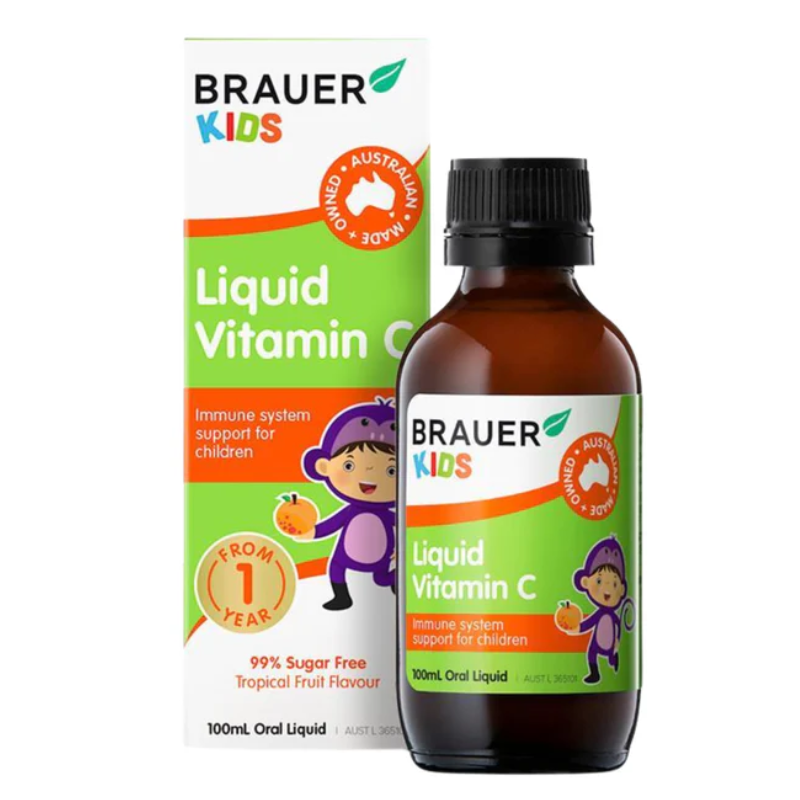 Brauer Kids Liquid Vitamin C 100ml premium Australian liquid vitamin C supplement for children aged 1 year and over.