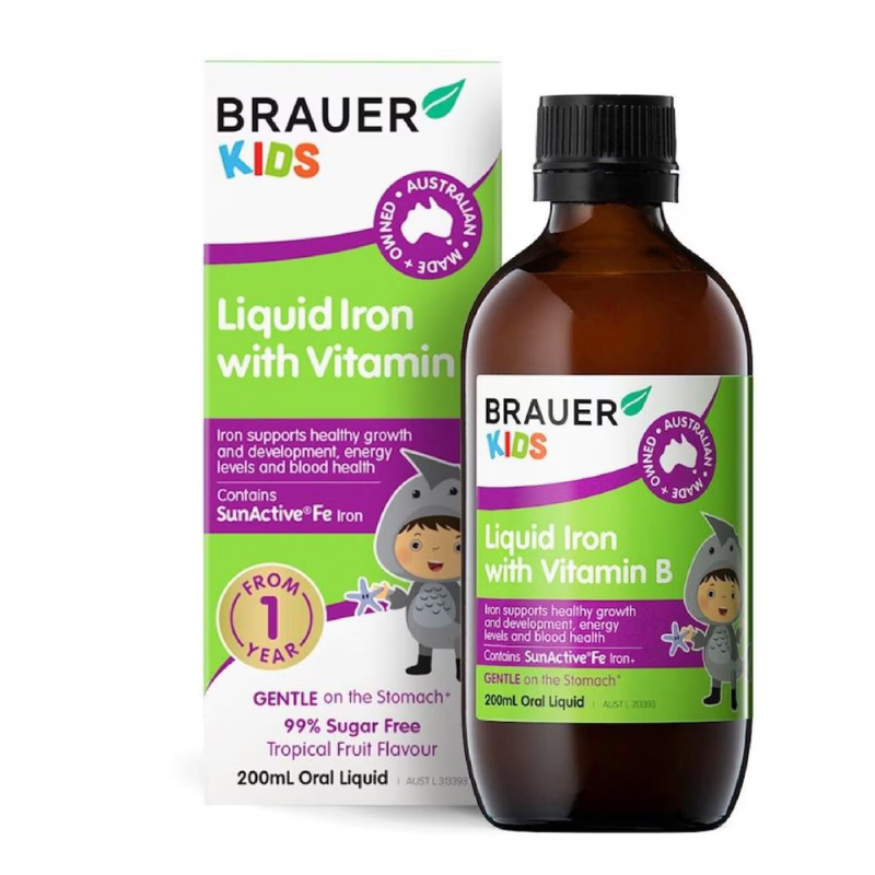 Brauer Liquid Vitamin B with Iron 200ml premium Australian liquid vitamin B complex with iron supplement for daily nutritional support.