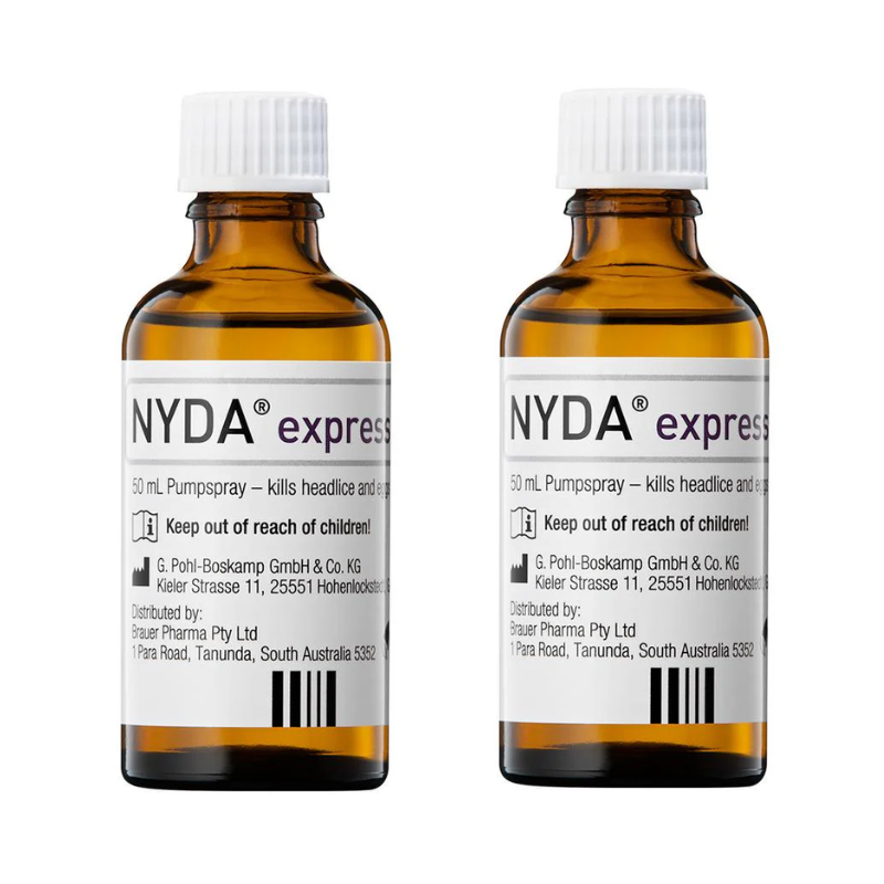 Brauer NYDA Express Family Pack 100ml with 2 x 50ml bottles and lice comb for physical treatment of head lice and eggs.