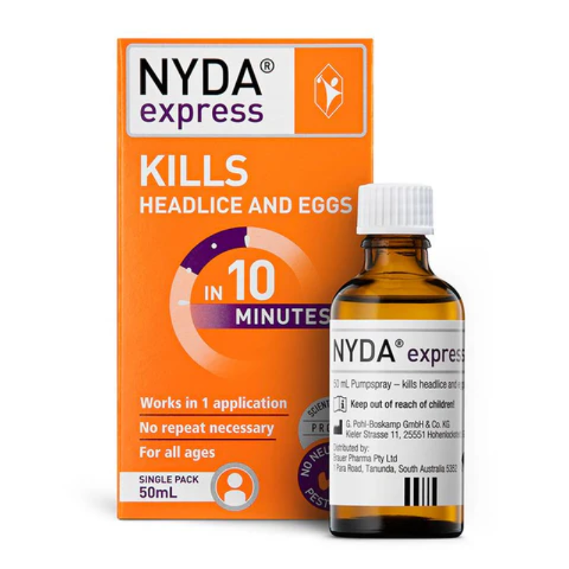 Brauer NYDA Express Head Lice Treatment 50ml physical treatment for head lice and eggs with dimethicone formula.