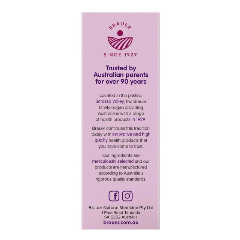 Brauer Sambucus Little Sniffles 50ml premium Australian oral liquid with vitamin C, vitamin D3 and black elderberry for children.