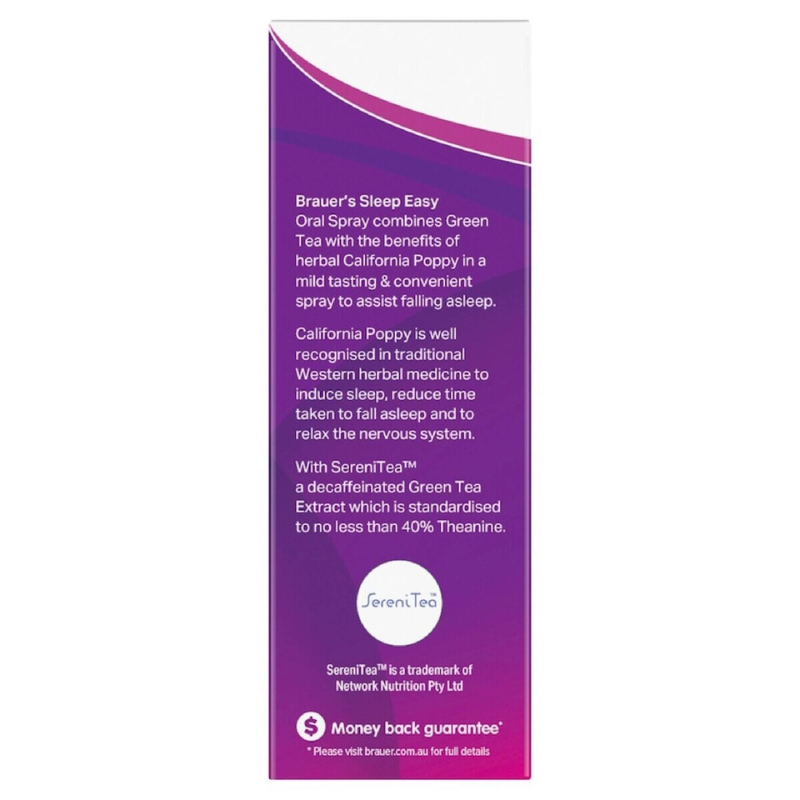 Brauer Sleep Easy Oral Spray 50ml Australian herbal oral spray with California Poppy and L-Theanine for bedtime relaxation.