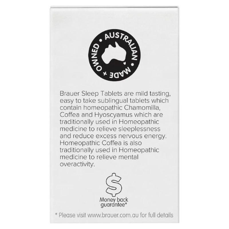 Brauer Sleep Tablets 60 Tablets premium Australian homeopathic tablets to support healthy sleep patterns and relaxation.
