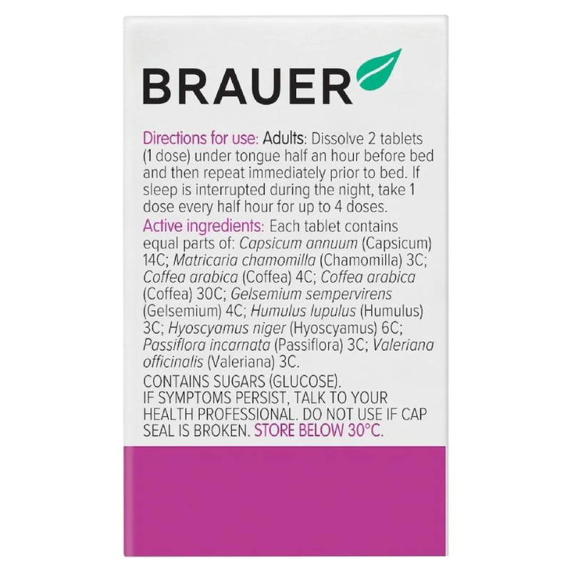 Brauer Sleep Tablets 60 Tablets premium Australian homeopathic tablets to support healthy sleep patterns and relaxation.
