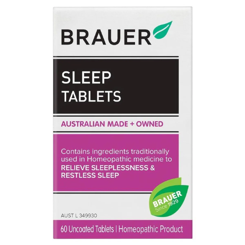Brauer Sleep Tablets 60 Tablets premium Australian homeopathic tablets to support healthy sleep patterns and relaxation.