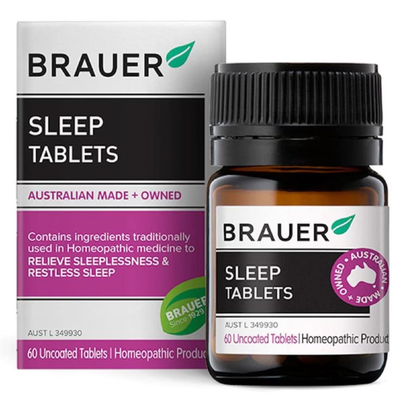 Brauer Sleep Tablets 60 Tablets premium Australian homeopathic tablets to support healthy sleep patterns and relaxation.