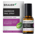 Brauer Snoreeze Oral Spray 20ml premium Australian homeopathic oral spray in a convenient travel-size bottle.
