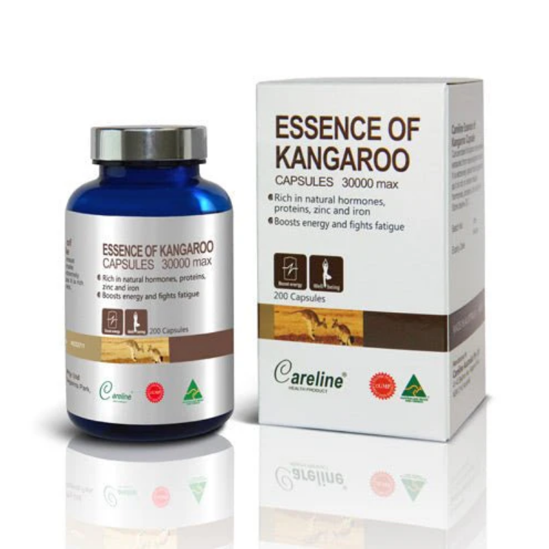 Careline Blue Summit Essence of Kangaroo 30000 Max 200 capsules premium Australian kangaroo essence supplement formulated to support energy, vitality, stamina, and overall wellbeing.