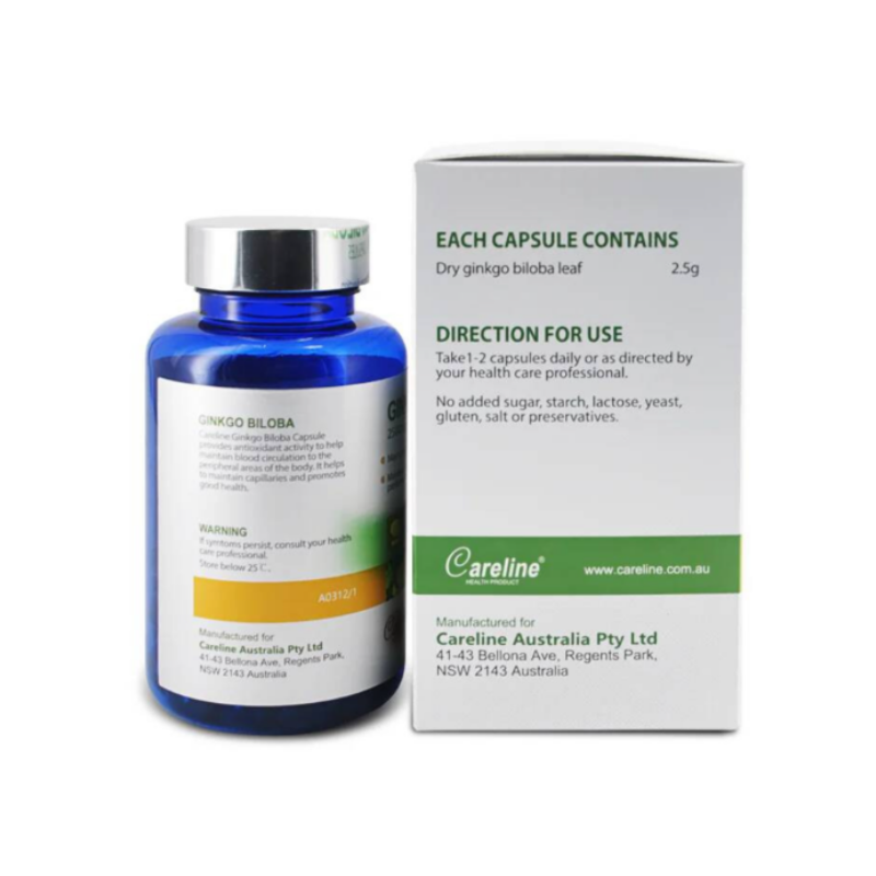 Careline Blue Summit Ginkgo Biloba 2500mg 60 capsules premium Australian herbal supplement formulated to support memory, cognitive function, circulation, and overall wellbeing.