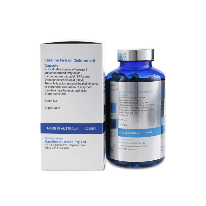 Careline Blue Summit Salmon Fish Oil 1000mg 300 capsules premium Australian omega-3 salmon fish oil supplement supporting heart health, brain function, joint mobility, and overall wellbeing.