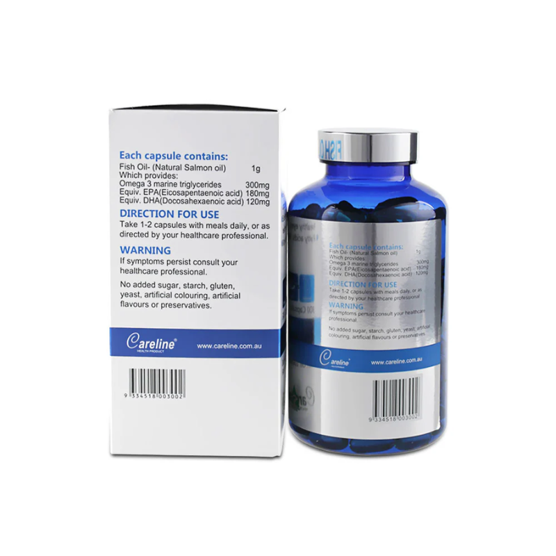 Careline Blue Summit Salmon Fish Oil 1000mg 300 capsules premium Australian omega-3 salmon fish oil supplement supporting heart health, brain function, joint mobility, and overall wellbeing.