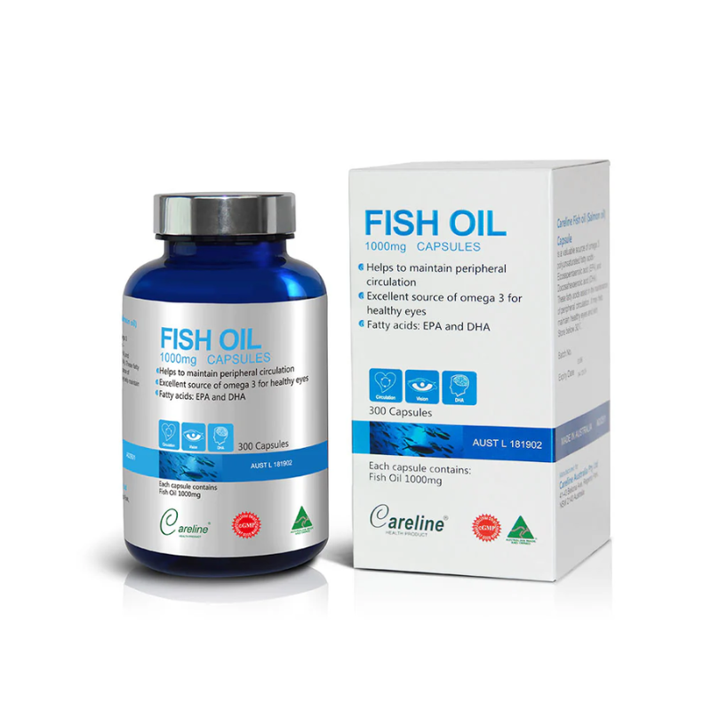 Careline Blue Summit Salmon Fish Oil 1000mg 300 capsules premium Australian omega-3 salmon fish oil supplement supporting heart health, brain function, joint mobility, and overall wellbeing.