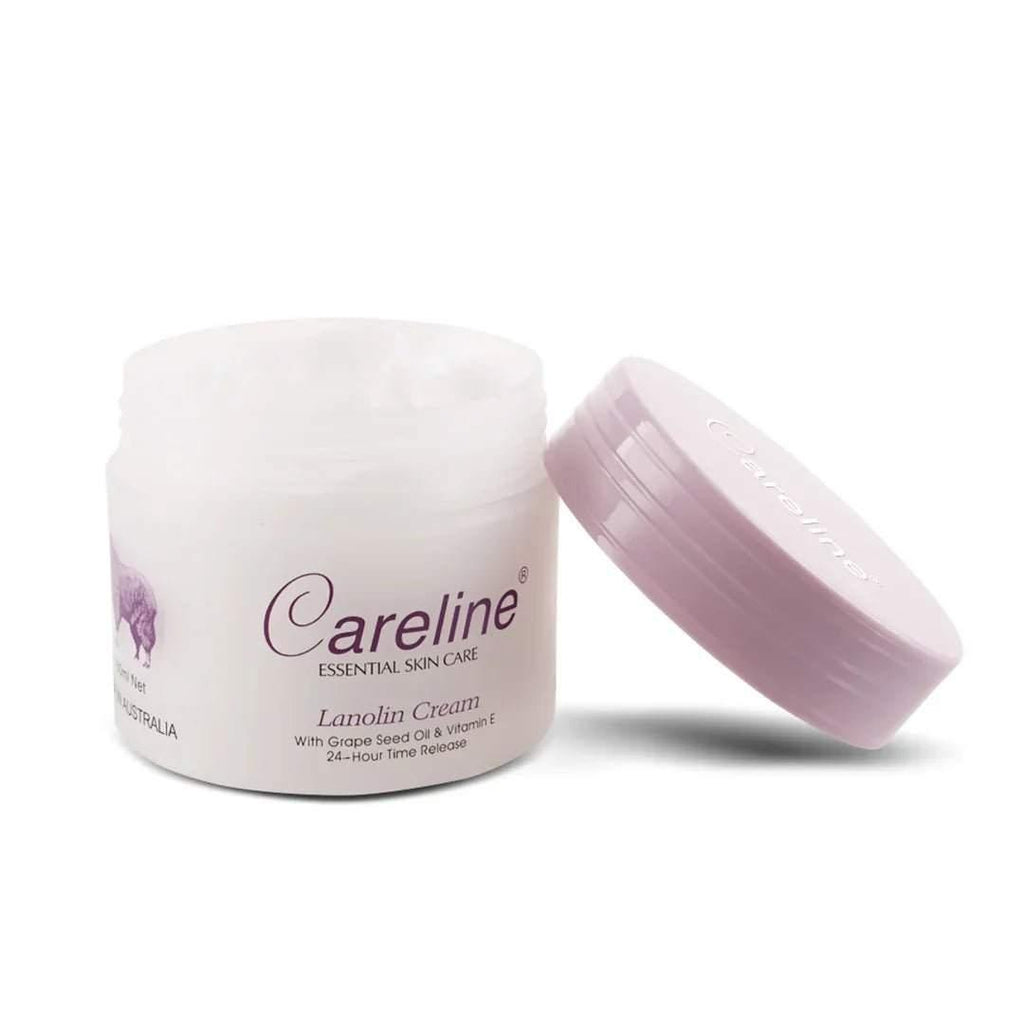 Carelinc cream jar with pink lid on a white background