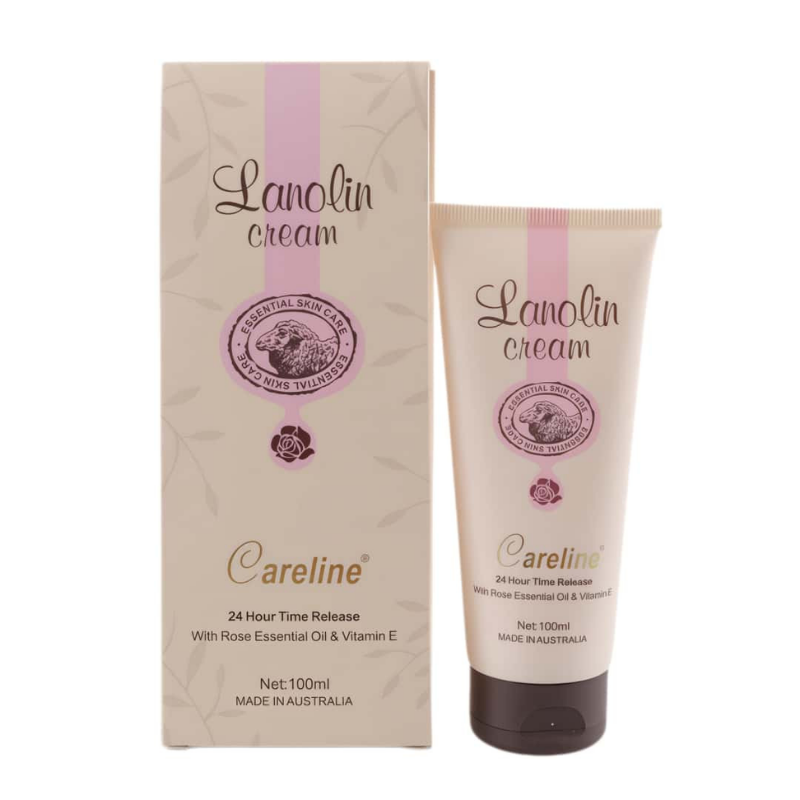 Careline Lanolin Hand Cream with Rose Essential Oil and Vitamin E 100ml premium Australian hand cream that deeply moisturises, softens, and protects dry hands with a rose scent.