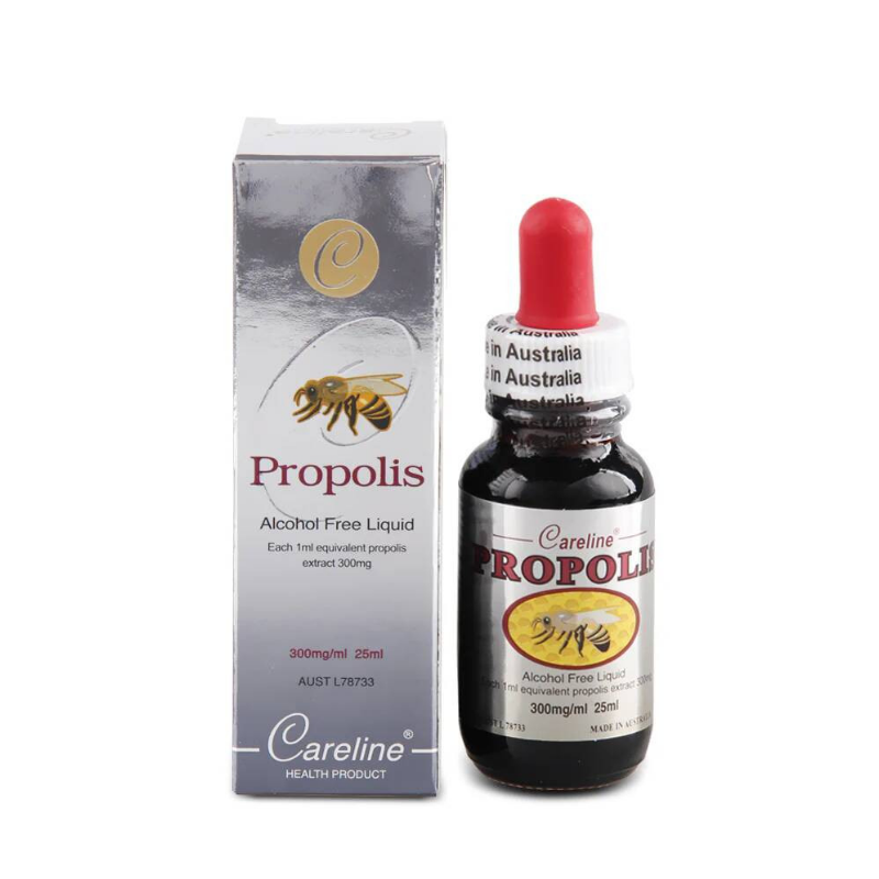 Careline Propolis Alcohol Free Liquid 25ml natural bee propolis extract in alcohol-free formula to support immune health, throat comfort, and overall wellbeing.