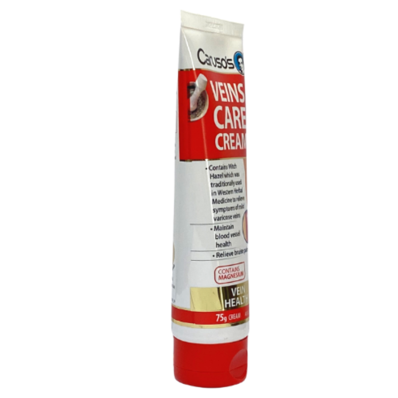 Caruso’s Veins Care Cream 75g, topical cooling cream designed to support circulation comfort and relieve heavy, tired legs with soothing botanical ingredients.