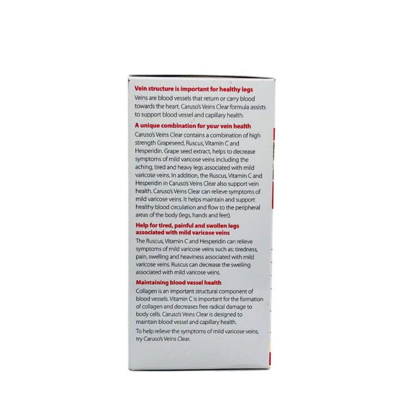 Caruso’s Veins Clear 60 Tablets | Vein & Circulation Support Supplement for Healthy Legs