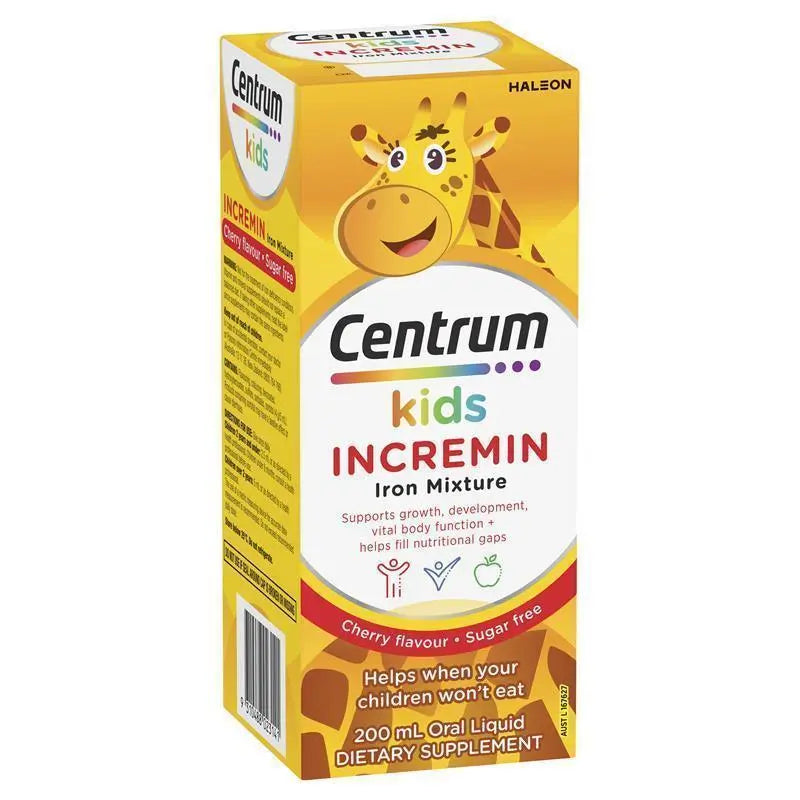 Centrum Kids Cherry Flavour 200ml liquid multivitamin for children, supporting immunity, growth, energy and daily nutritional needs with cherry flavour.