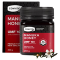 Comvita UMF 10+ Manuka Honey 250g jar packaging, premium New Zealand raw manuka honey for immune support and wellness nutrition