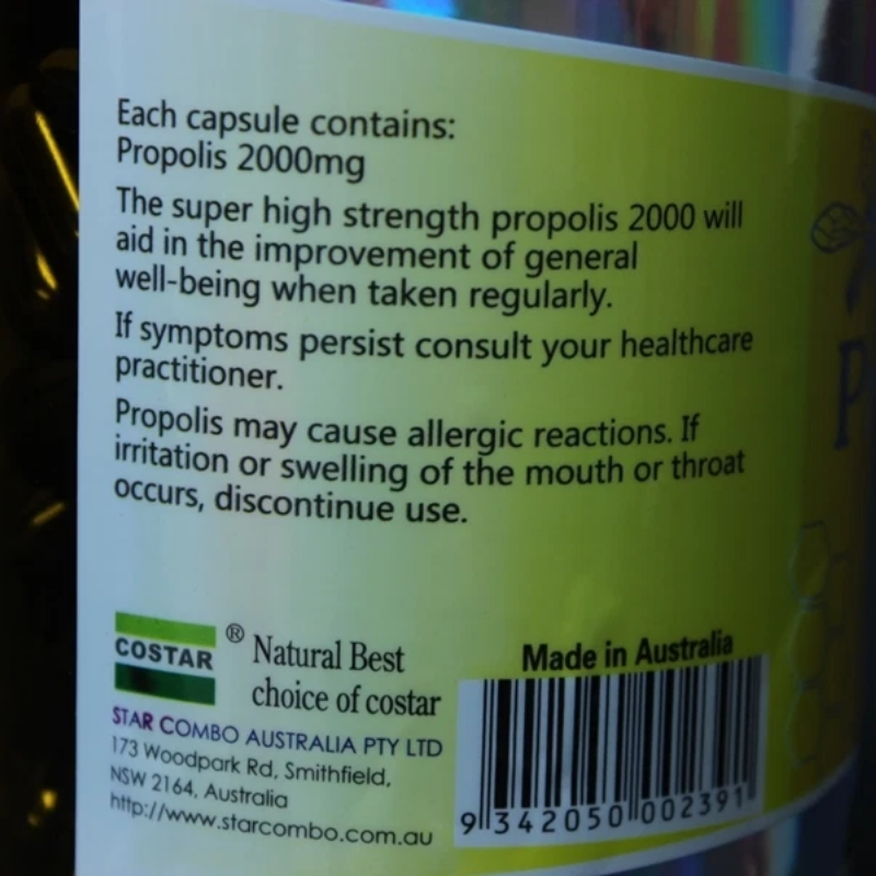 Costar Black Propolis 2000mg 365 capsules premium Australian black propolis supplement formulated to support immune health, antioxidant protection, and overall wellbeing.