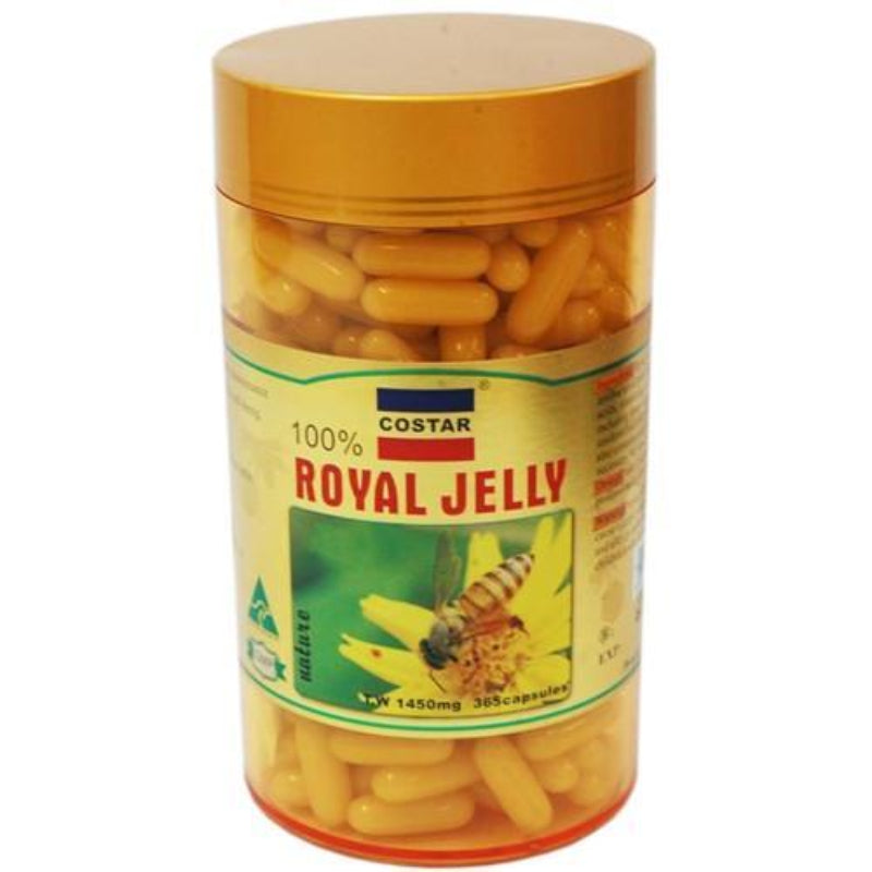 Costar Royal Jelly 1450mg 365 Capsules, high-strength royal jelly supplement providing bee-derived nutrients to support energy, immunity, vitality and general wellbeing.