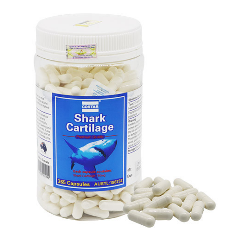 Costar Shark Cartilage 365 Capsules, nutritional supplement supporting joint health, bone strength and mobility with natural shark cartilage extract.