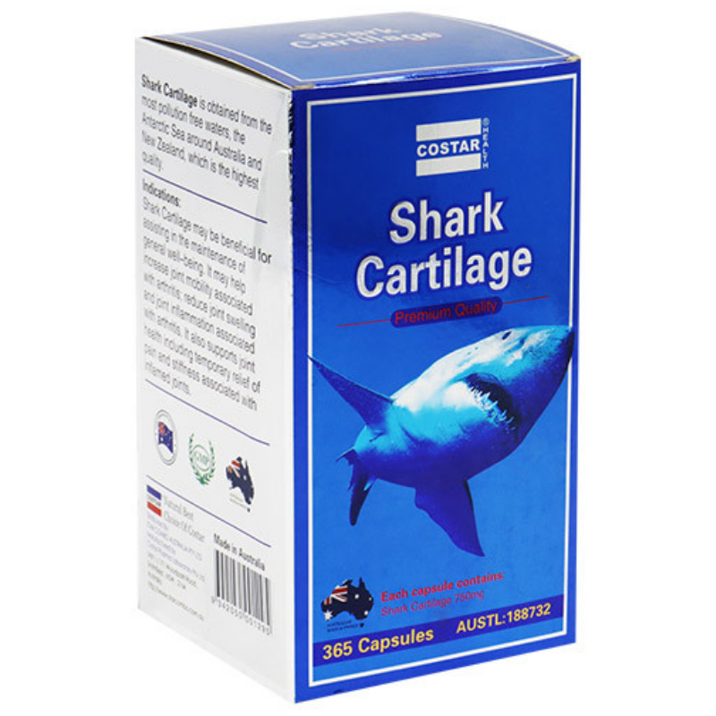 Costar Shark Cartilage 365 Capsules, nutritional supplement supporting joint health, bone strength and mobility with natural shark cartilage extract.