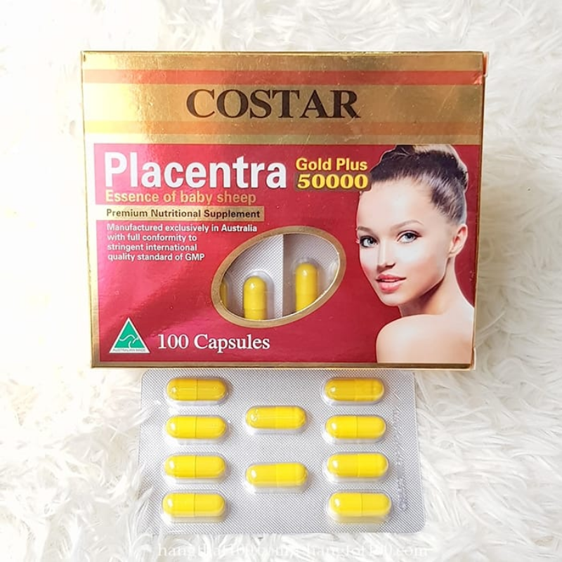 Costar Sheep Placenta 50000mg 100 capsules premium Australian sheep placenta supplement formulated to support skin hydration, elasticity, and overall wellbeing.