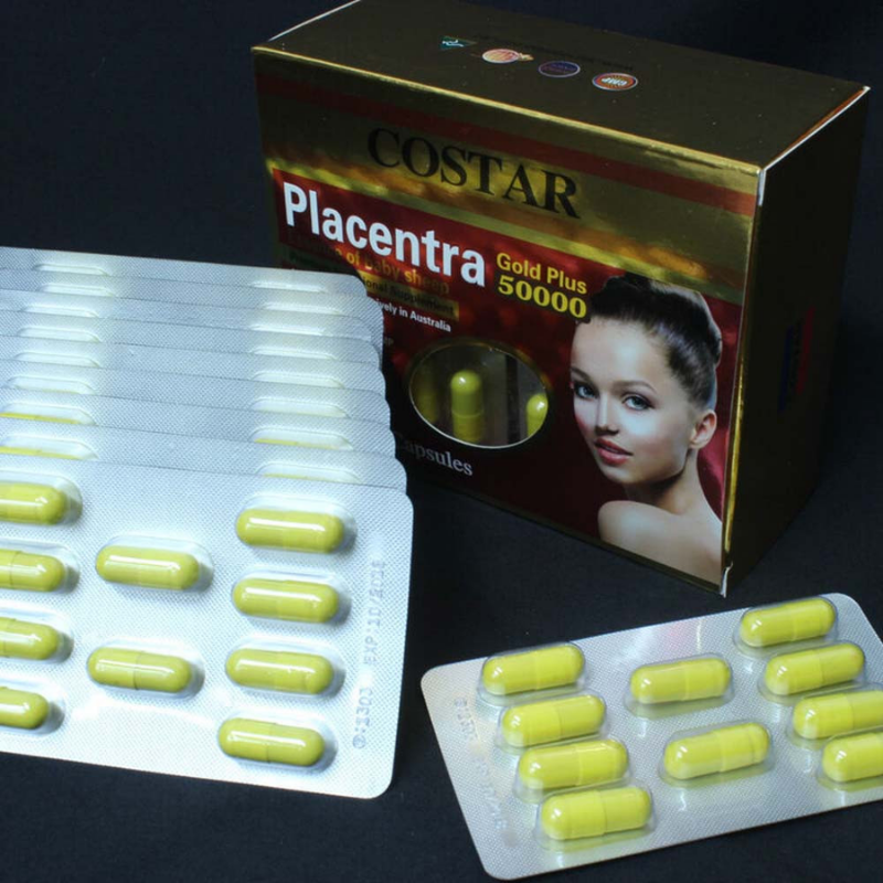 Costar Sheep Placenta 50000mg 100 capsules premium Australian sheep placenta supplement formulated to support skin hydration, elasticity, and overall wellbeing.