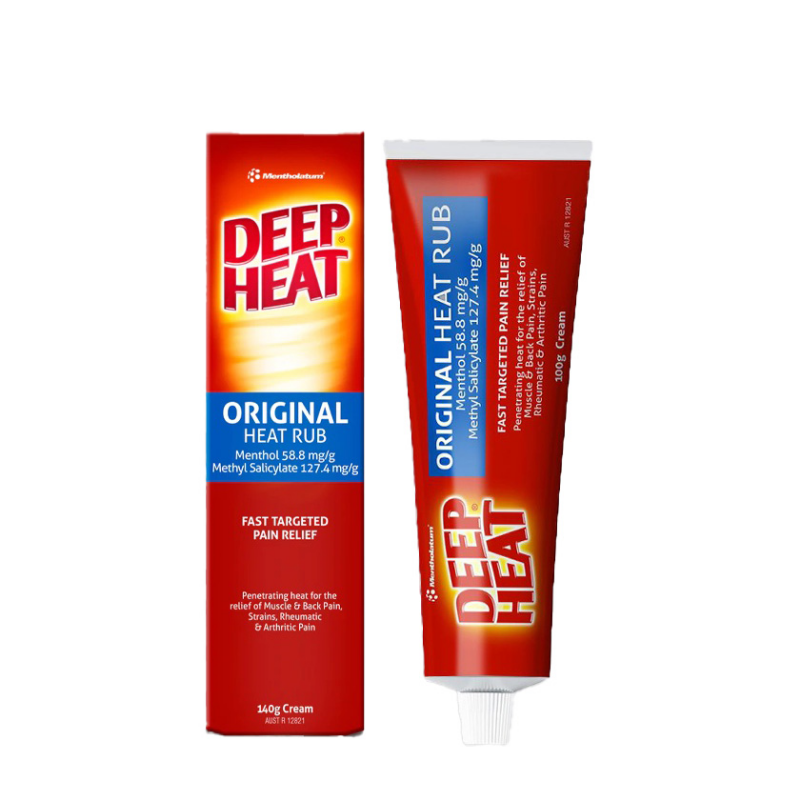 Deep Heat Original Heat Rub 140g, warming topical pain relief cream to help relieve muscle aches, joint pain, stiffness and sports-related discomfort.