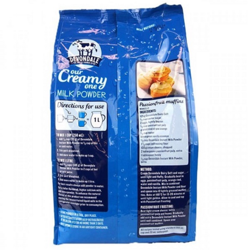 Devondale Full Cream Milk Powder 1kg, instant dairy milk powder providing calcium, protein and energy for daily nutrition and family use.
