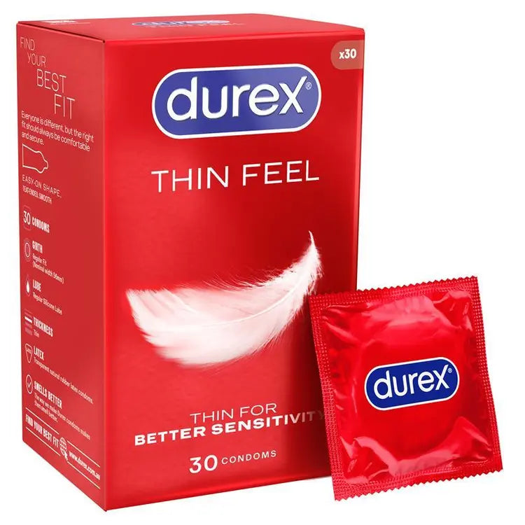 Durex Fetherlite Condoms 30 Pack ultra thin condoms designed for comfort, sensitivity, and reliable protection.