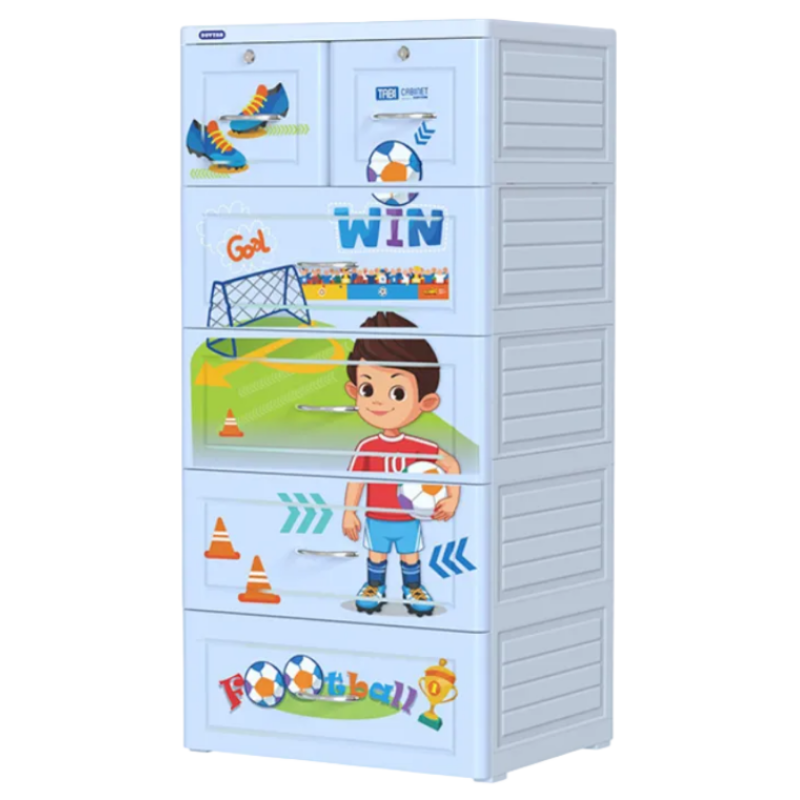 Duy Tan Football Plastic Cabinet with football-themed design and spacious drawers for organizing toys, clothes, books, and household essentials.