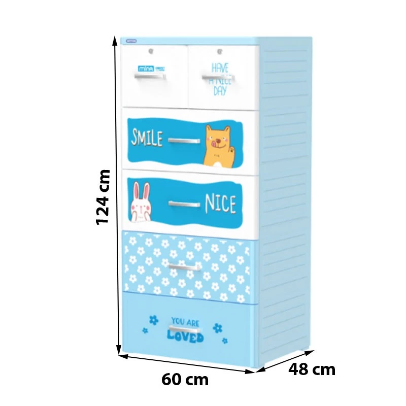 Duy Tan Blue Plastic Cabinet with spacious drawers for organizing clothes, toys, household items, and daily essentials.