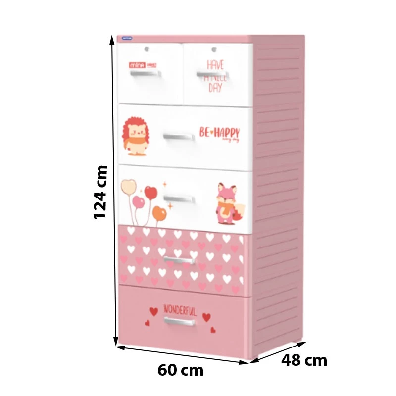 Duy Tan Pink Plastic Cabinet with soft pink design and multiple drawers for organizing toys, clothes, books, and household essentials.