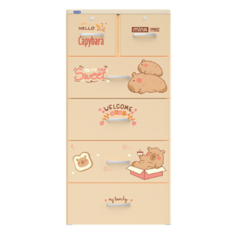 Duy Tan Capybara Plastic Cabinet featuring a cute capybara design with multiple drawers for organizing toys, clothes, and household items.