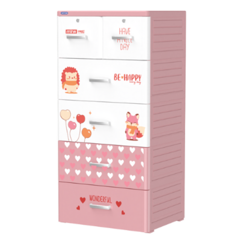 Duy Tan Pink Plastic Cabinet with soft pink design and multiple drawers for organizing toys, clothes, books, and household essentials.