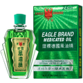 Eagle Brand Green Medicated Oil 24ml bottle packaging, herbal pain relief oil for muscle aches and joint discomfort, cooling medicated oil from Eagle Brand Singapore
