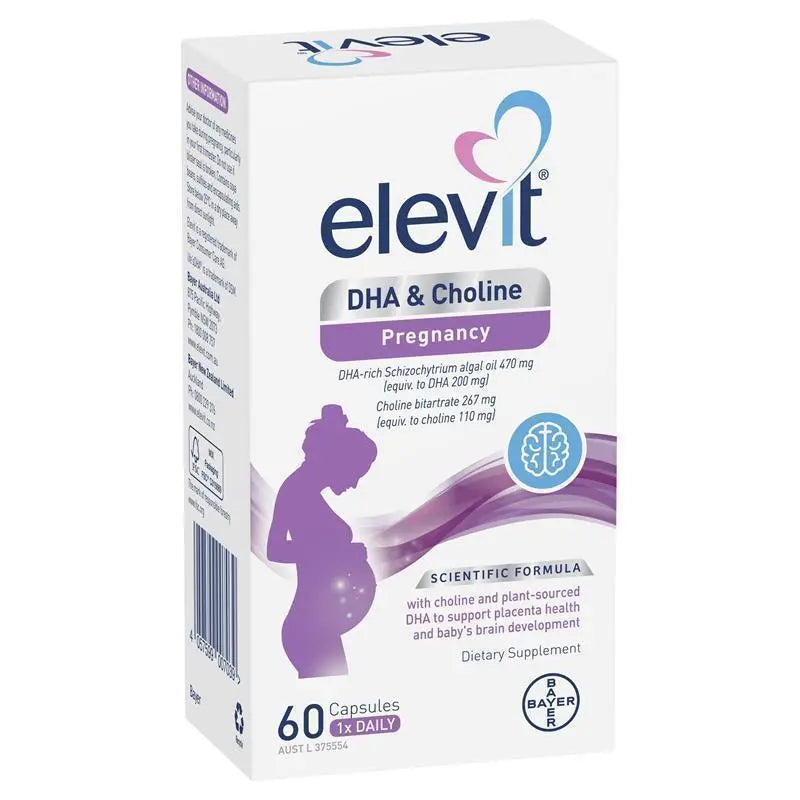 Elevit DHA & Choline Pregnancy supplement box on a white background
