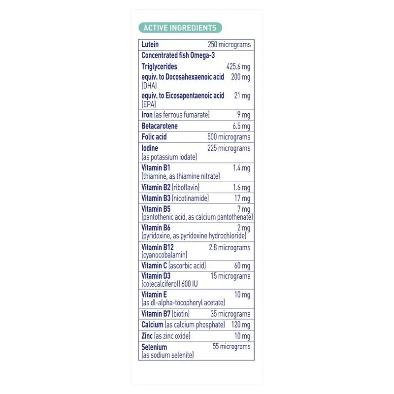 Nutritional supplement label with active ingredients on a white background
