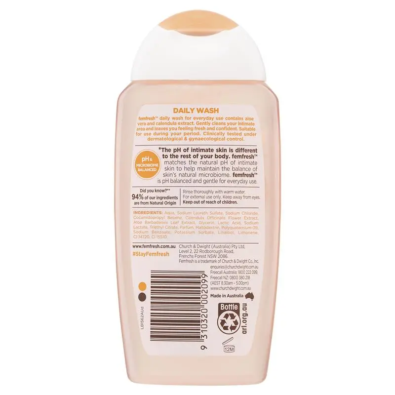 Femfresh Daily Wash 250ml, gentle feminine intimate hygiene wash designed for daily use to support freshness, comfort and pH balance.