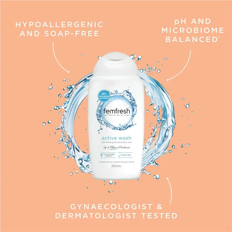 Femfresh Deodorising Wash 250ml, gentle intimate hygiene wash for women designed to help maintain freshness, cleanliness and pH balance.
