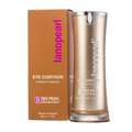 Lanoparl Eye Contour Intensive Treatment bottle in a metallic gold finish with a silver cap, standing next to its brown cardboard packaging box on a white background.