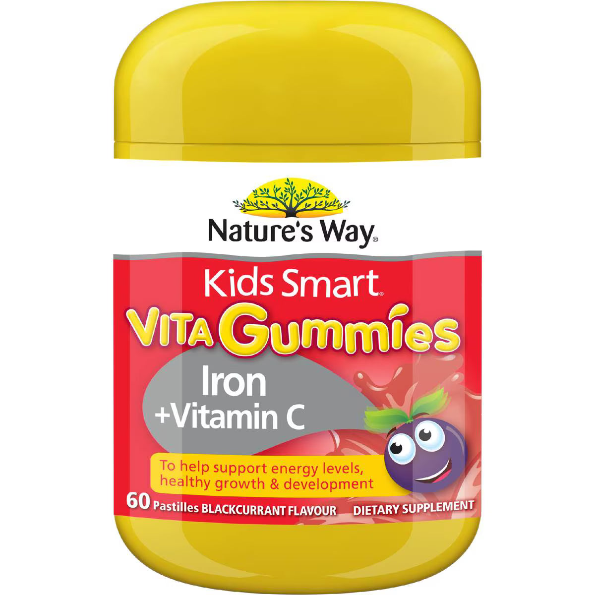 Nature's Way Kids Smart Vita Gummies Iron + Vitamin C supplement bottle on a white background