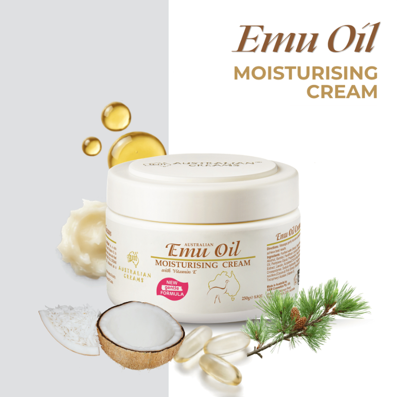 G&M Australian Emu Oil Moisturising Cream with Vitamin E 250g Australian face and body moisturising cream for soft, smooth and hydrated skin.