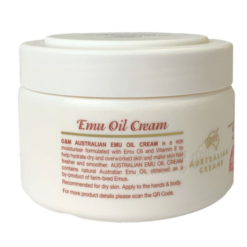 G&M Australian Emu Oil Moisturising Cream with Vitamin E 250g Australian face and body moisturising cream for soft, smooth and hydrated skin.