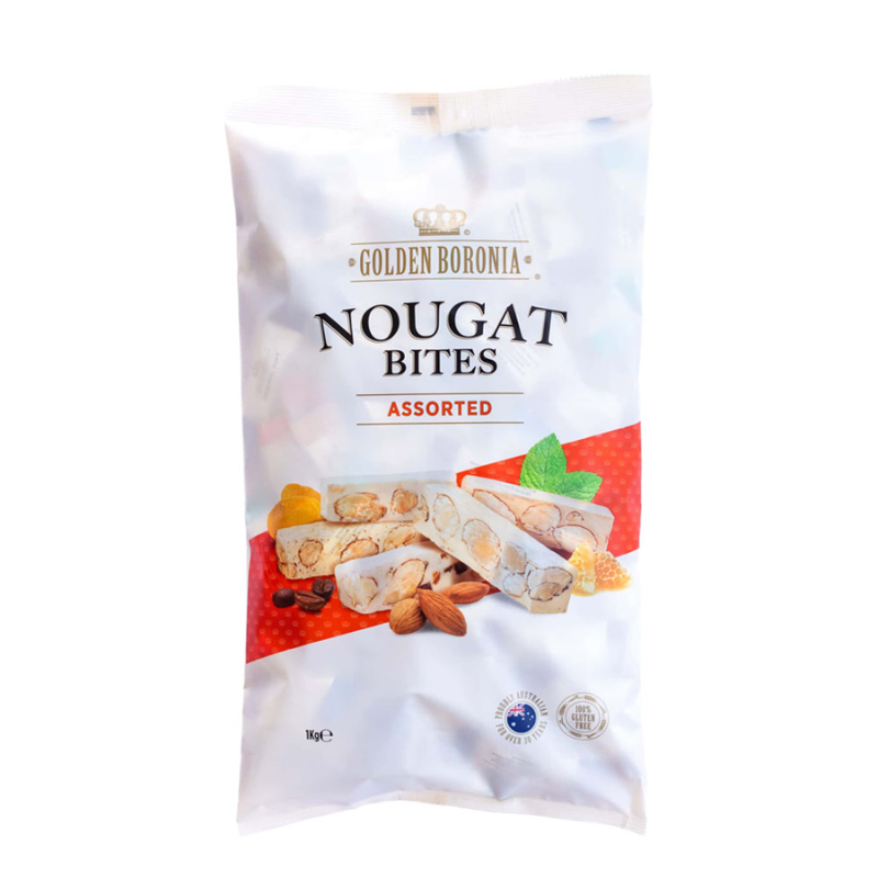 Golden Boronia Assorted Nougat 1kg premium Australian soft nougat gift box with assorted flavours.