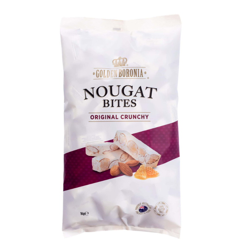Golden Boronia Original Crunchy Nougat 1kg premium Australian crunchy nougat gift box.